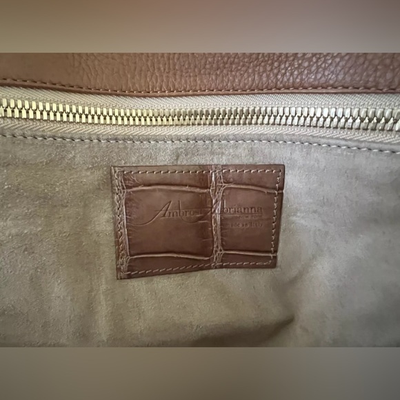 AMBROSI ABRIANNA Large Ostrich Snakeskin Crocodile Tote Bag Handbag - Picture 8 of 12